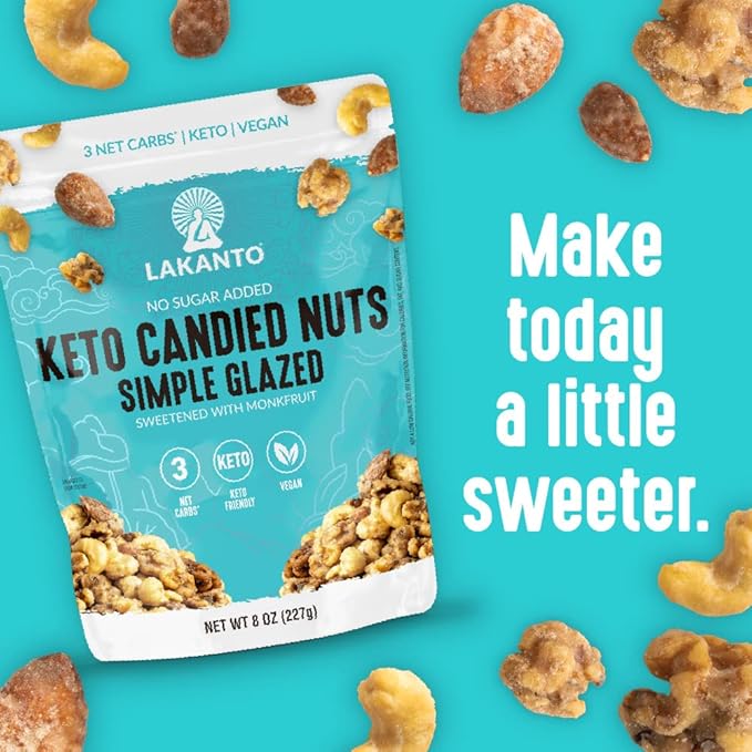 Lakanto Candied Nuts Simple Glazed - No Sugar Added, Sweetened with Monk Fruit, 3 Net Carbs, Keto Diet Friendly, Vegan, On the Go Snack Anytime (Simple Glazed)