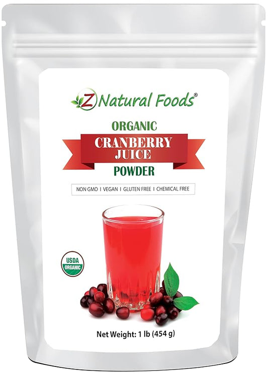 Z Natural Foods Organic Cranberry Juice Powder, Nutrient-Packed Superfood Powder, Perfect for Smoothies, Tea, Juice, Cooking, and Baking, Vegan, Non-GMO, Gluten-Free, 1 lb