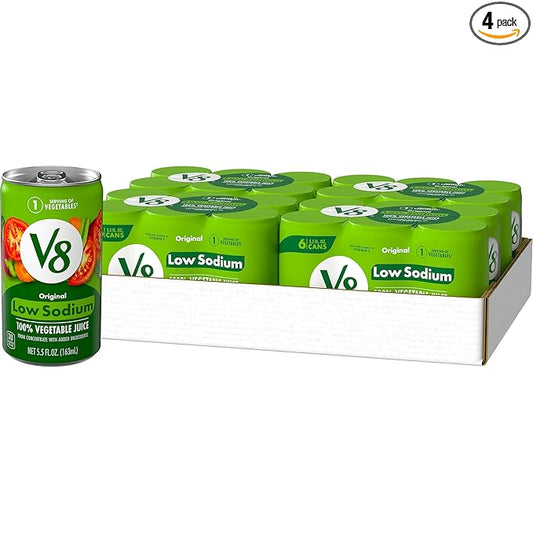 V8 Low Sodium Original 100% Vegetable Juice, 5.5 Fl Oz - 6 Count (Pack of 4)