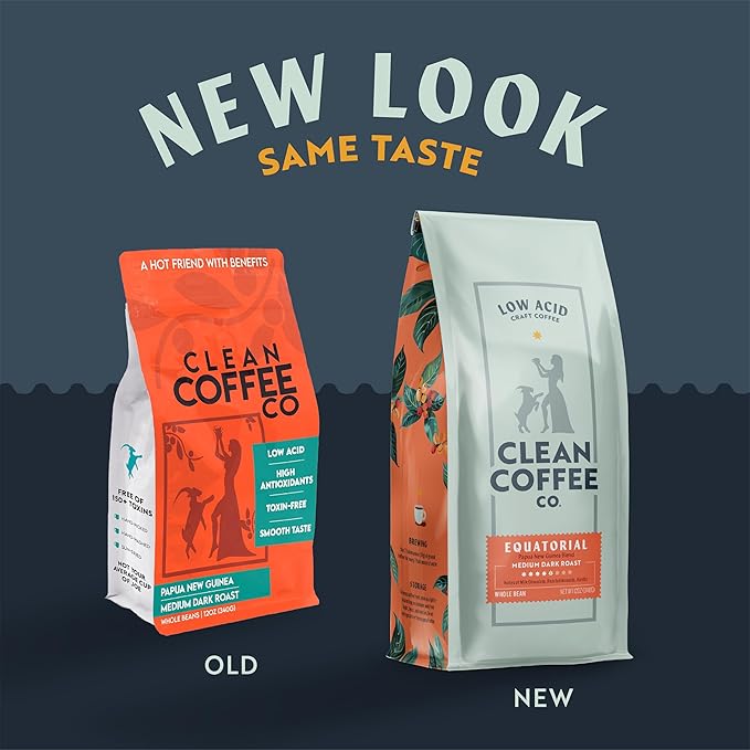 Clean Coffee Co. - Low Acid Medium-Dark Roast, Tested for Molds and Toxins, Papua New Guinea Blend, Notes of Milk Chocolate and Roasted Almonds (Whole Bean, 12 oz Bag)