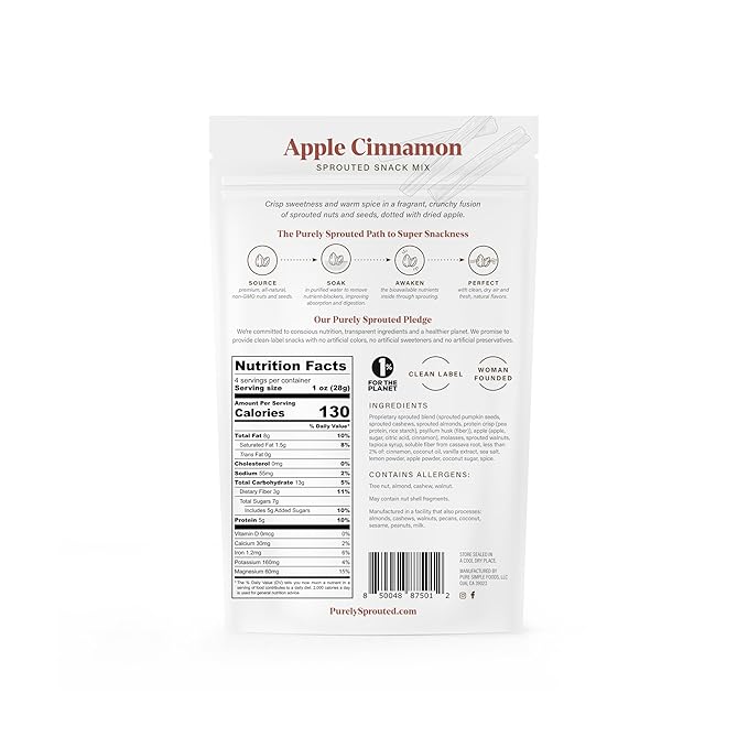 Purely Sprouted Apple Cinnamon Snack Mix: (4 oz, 6 pack)