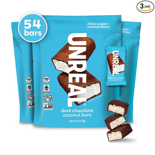 UNREAL Dark Chocolate Coconut Bars (3 Value Size Bags) | Vegan, 3g Sugar, & 3 Simple Ingredients | Non-GMO, Gluten Free, & Fair Trade | 9.5oz each