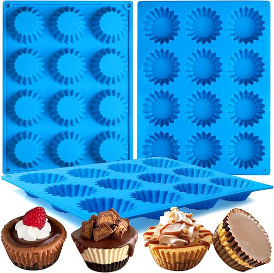 Sidosir 3pcs Peanut Butter Cup Mold, Silicone Mini Tart Pan for Bite Size Fat Bombs, Silicone Chocolate Candy Mold for Brownie (Peanut Butter Cup)