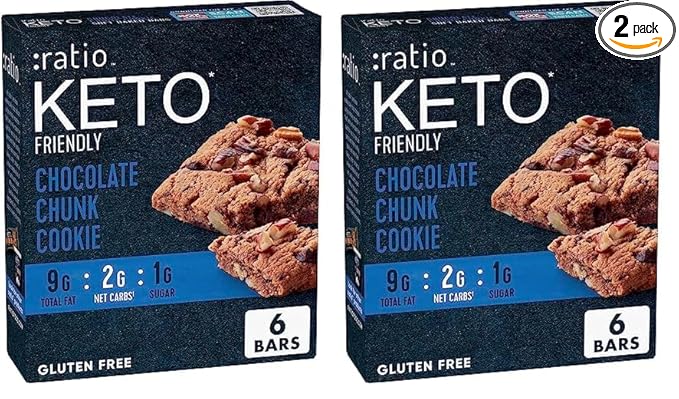 Ratio Soft Baked Bars, Chocolate Chunk Cookie, 1g Sugar, Keto Friendly, 5.34 OZ (6 Bars) (Pack of 2)
