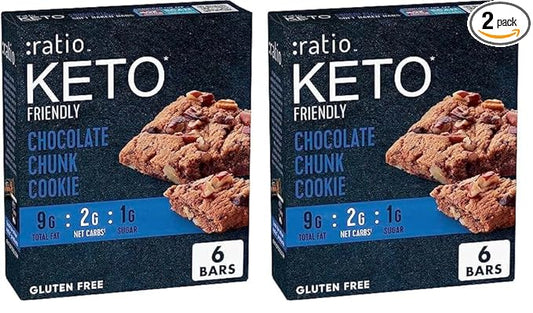 Ratio Soft Baked Bars, Chocolate Chunk Cookie, 1g Sugar, Keto Friendly, 5.34 OZ (6 Bars) (Pack of 2)