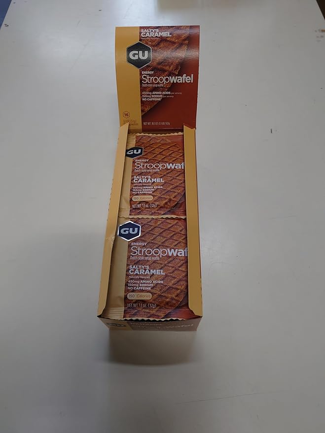 GU Energy Stroopwafel Salty's Caramel and Caramel Coffee Caffeinated Sports Nutrition Wafers, 16 Count