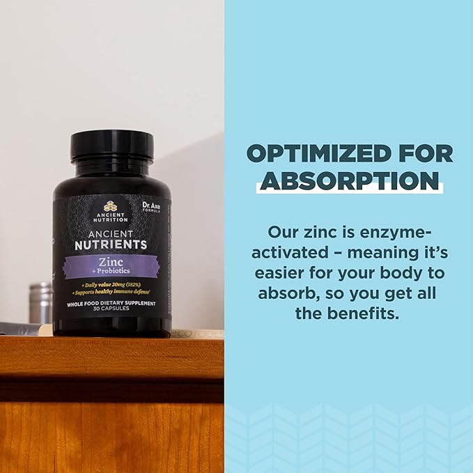 Probiotics and Zinc Supplement by Ancient Nutrition, Supports Healthy Immune System and Gut Health, Made Without GMOs, Superfoods Supplement, Paleo and Keto Friendly, 30 Capsules