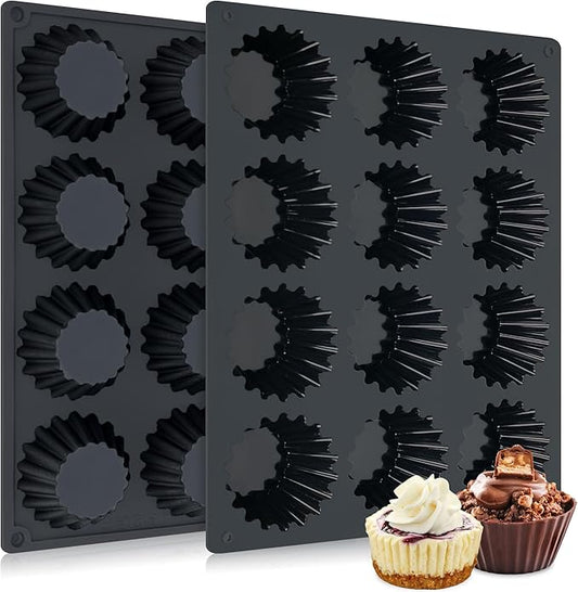 Silicone Peanut Butter Cup Molds 12 Cups Chocolate Candy Mold Mini Tart Pan for Keto Fat Bombs, Reese, Jello, Brownies, Cordial 2Pack Black