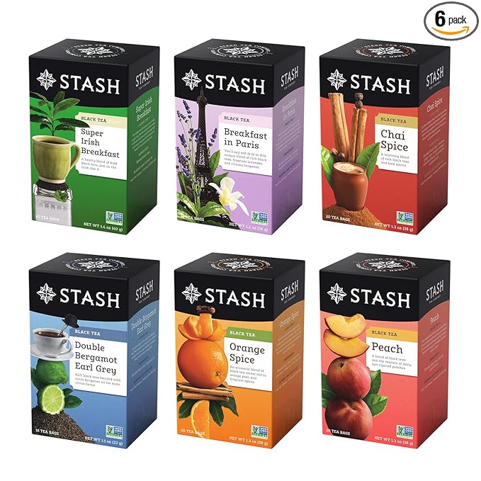 Stash Tea Black Tea Variety Pack Sampler Assortment - Caffeinated, Non-GMO Project Verified Premium Tea with No Artificial Ingredients, 18-20 Count (Pack of 6)