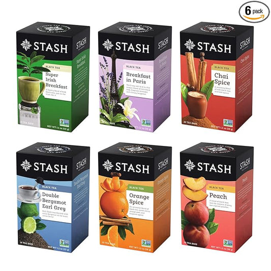 Stash Tea Black Tea Variety Pack Sampler Assortment - Caffeinated, Non-GMO Project Verified Premium Tea with No Artificial Ingredients, 18-20 Count (Pack of 6)