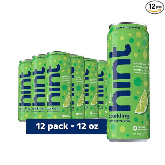 Hint Sparkling Water, Lime - Canned Flavored Water Beverages with Electrolytes, Zero Calories, and Sugar Free - 12 Fl Oz Cans (Pack of 12)