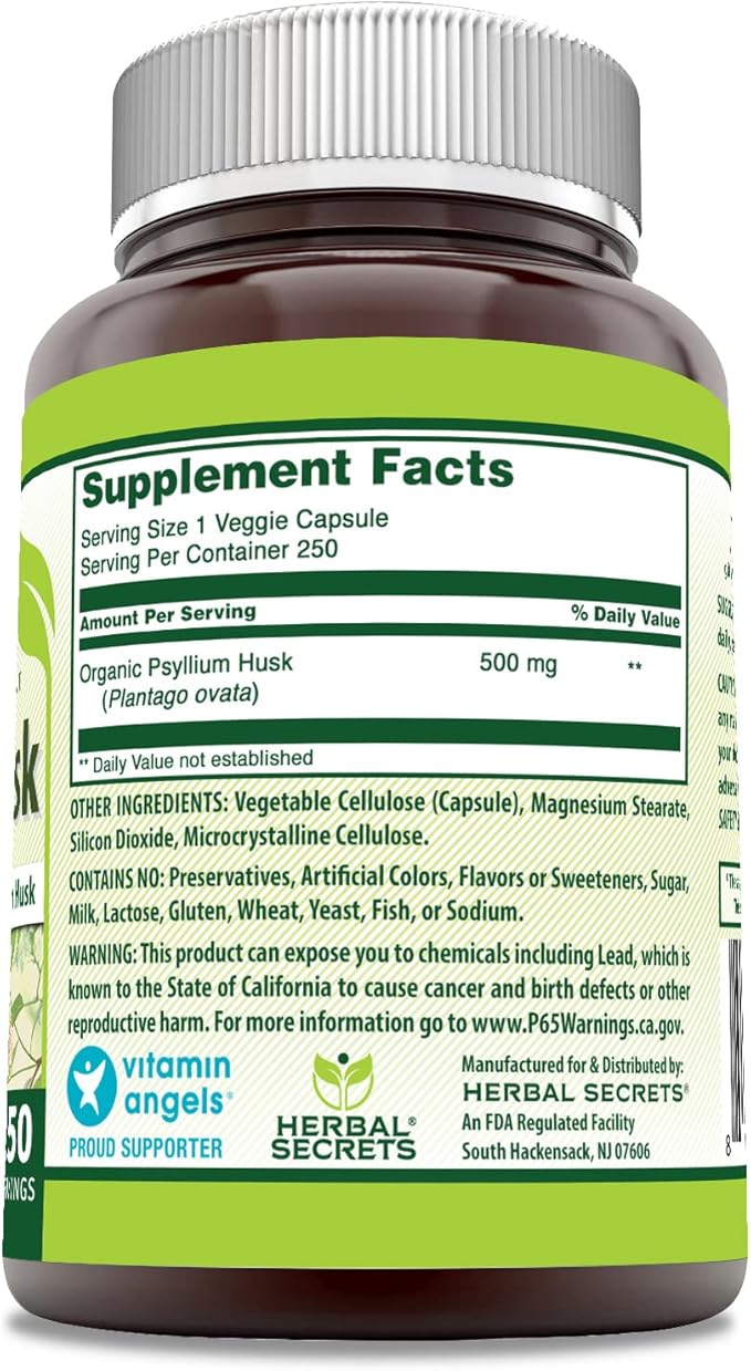 Herbal Secrets Psyllium Husk Supplement 500 Mg 250 Veggie