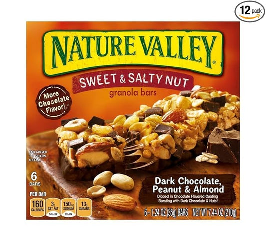 Nature Valley Sweet and Salty Nut Dark Chocolate Peanut Almond Snack Bar, 7.44 Ounce -- 12 per case.