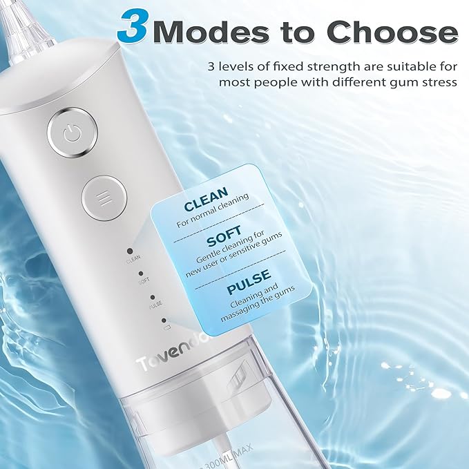 TOVENDOR Water Dental Flosser, Rechargeable Dental 3 Modes, 5 Tips 300ML Large IPX7 Waterproof