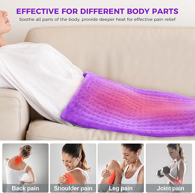 NOWWISH Heating Pad for Back Pain 12''x 24" 24" Purple