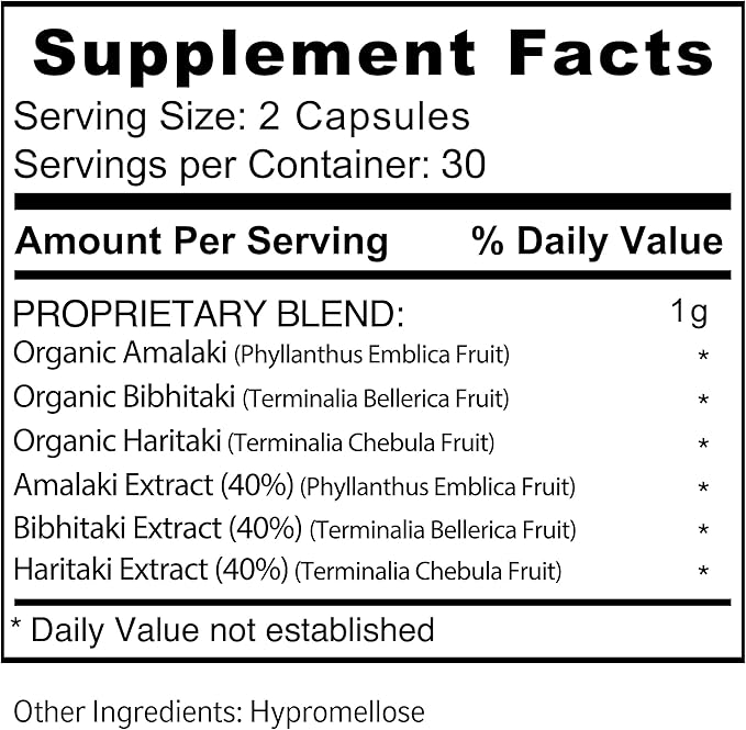 Triphala Supplement - Organic Triphala Capsules 60 Capsules