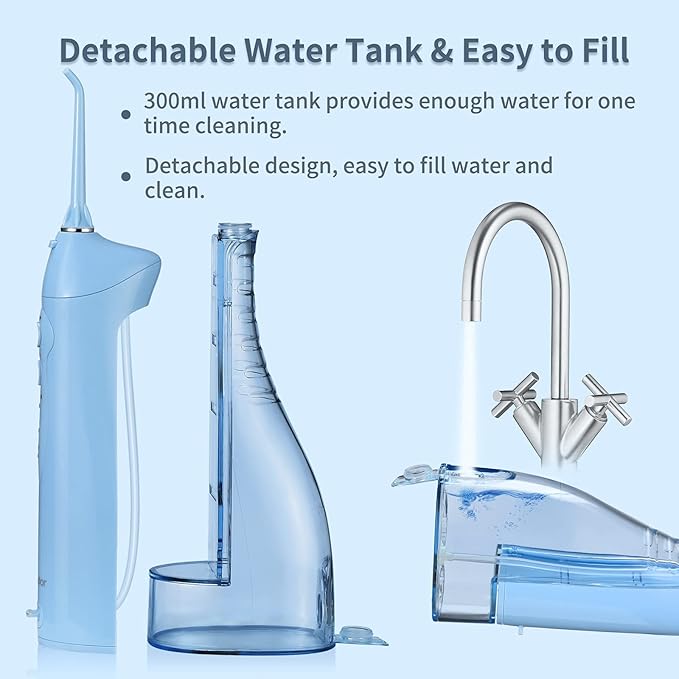 TOVENDOR Electric Water Flosser, Rechargeable Dental 3 Modes, 5 Tips (300ML, IPX7Waterproof IPX7Waterproof Waterflosser)
