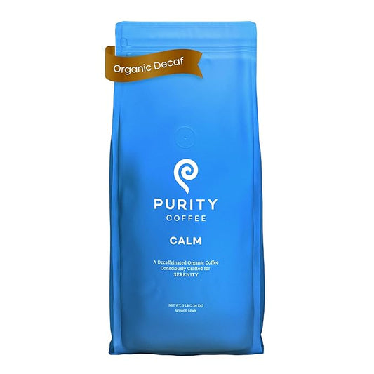 Purity Coffee CALM Decaf Medium Roast Whole Beans - USDA Certified Organic Specialty Grade Arabica Swiss Water Processed Decaffeinated - Third Party Tested for Mold, Mycotoxins, Pesticides - 5 lb Bag