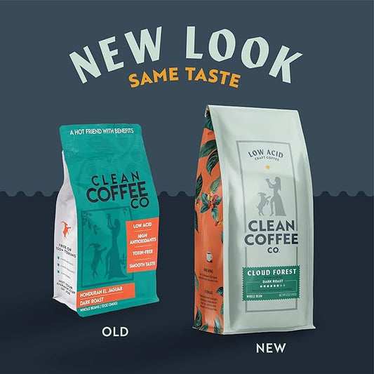Clean Coffee Co. - Low Acid Dark Roast, Tested for Molds and Toxins, Honduras Blend, Notes of Caramel, Dark Chocolate, and Toasted Malts (Whole Bean, 12 oz Bag)