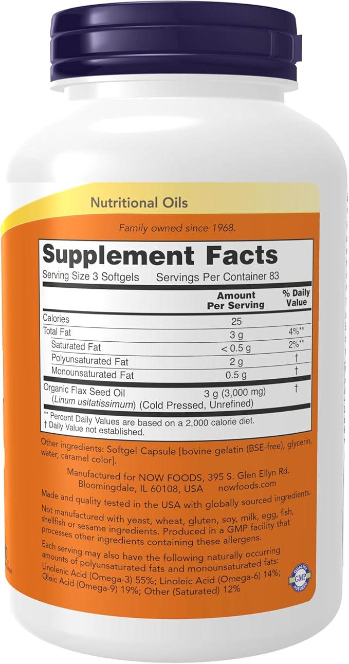 NOW Supplements, Flax Oil 1,000 mg 250 Softgels