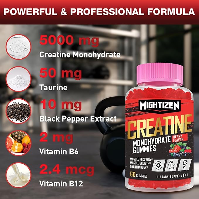 Creatine Monohydrate Gummies Complex 5000mg B12 for 60 Gummies)