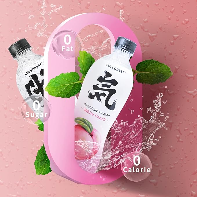 CHI FOREST Sparkling Water, White Peach Flavored Bubbly Sparling Water in Bottle, 0 Sugar and 0 Calories Carbonated Water, 16.2 Fl oz(480ml), Pack of 15