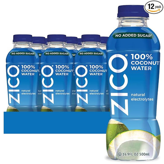 Zico 100% Coconut Water, NO added Sugar, Refreshingly Delicious, Hydration with Electrolytes, 16.9 Fl Oz (Pack of 12)