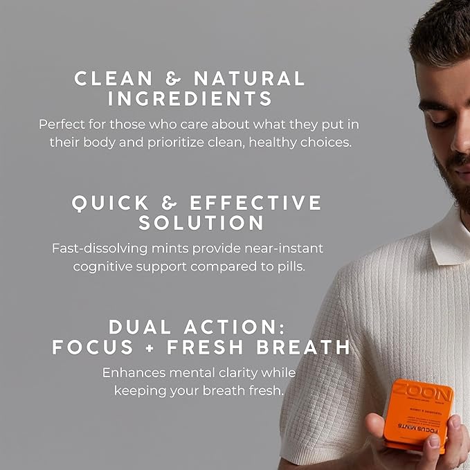 NOOZ Focus Mints Refill Bag - Caffeine-Free Brain Booster for Mental Clarity-Tangerine & Lemon Flavor | Sugar-Free, Travel-Friendly Supplement with Vitamin C, B6, B12 - Non-GMO, Clean Label, 150 Mints