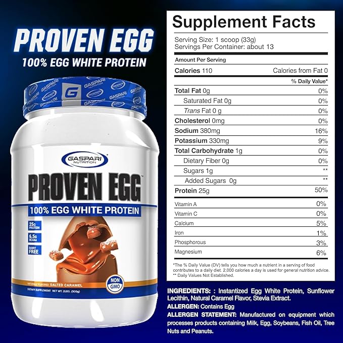 Gaspari Nutrition Proven Egg, 100% Egg 25g Protein, (1lb, Salted