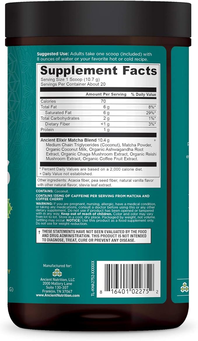 Matcha Green Tea Powder with Ashwagandha 20 Servings