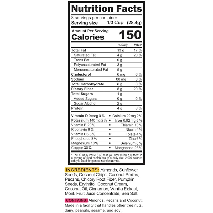 TGB Cinnamon Granola Cereal, Keto Friendly Snack, No Added Sugar, Gluten Free, High Fiber, 8oz Resealable Bag (Pack of 1)