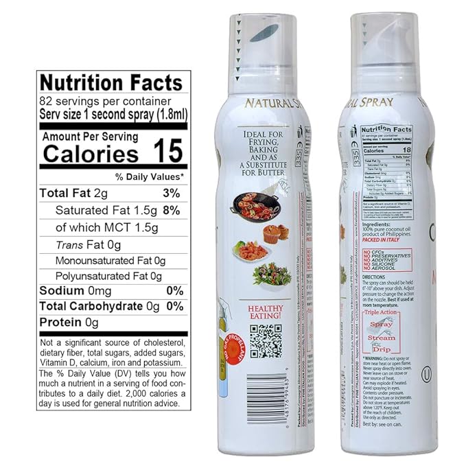 Mantova Coconut Oil Spray, 100% Pure Cooking Oil, Ideal for Healthy Keto Snacks, Baking, Grilling, and Seasoning - Versatile Dispenser for Spray, Drip, or Stream with No Waste, 5 oz