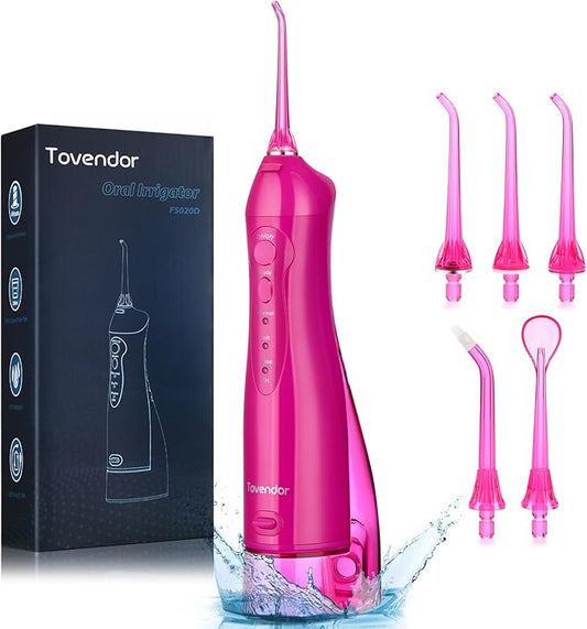 TOVENDOR Electric Water Flosser, Rechargeable Dental 3 Modes, 5 Tips (300ML, IPX7Waterproof IPX7Waterproof Waterflosser)