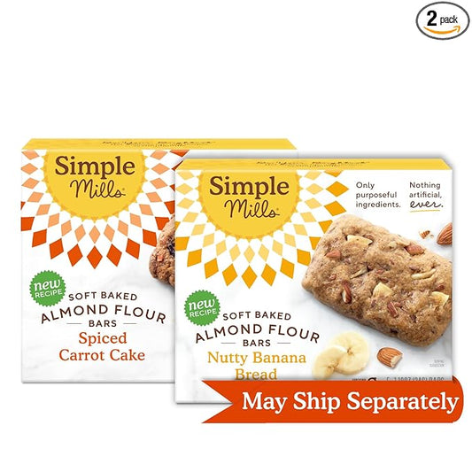 Simple Mills Almond Flour Snack Bars, Variety Pack (Nutty Banana Bread and Spiced Carrot Cake) - Gluten Free, Made with Organic Coconut Oil, Breakfast Bars, Healthy Snacks, 6 Ounce (Pack of 2)