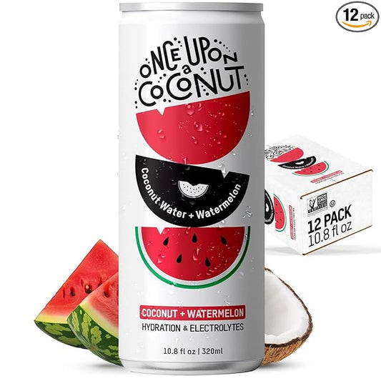 Once Upon a Coconut Watermelon Coconut Water - Natural Hydrating Low Calorie Drink with Electrolytes - No Added Sugar or Sweeteners - 10.8 fl oz (Pack of 12)