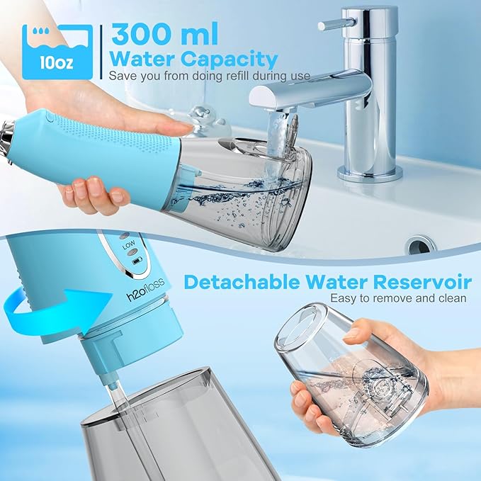 Water Dental Flosser Teeth Cleaner Pick, H2ofloss Cordless Irrigator,5 Mode IPX7 Waterproof 300ML Rechargeable