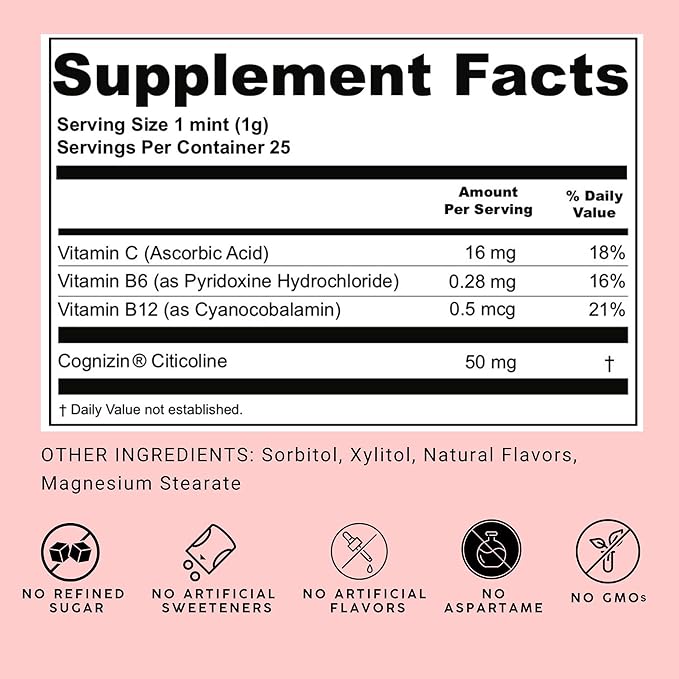 NOOZ Focus Mints Refill Bag - Caffeine-Free Brain Booster for Mental Clarity-Tangerine & Lemon Flavor | Sugar-Free, Travel-Friendly Supplement with Vitamin C, B6, B12 - Non-GMO, Clean Label, 150 Mints