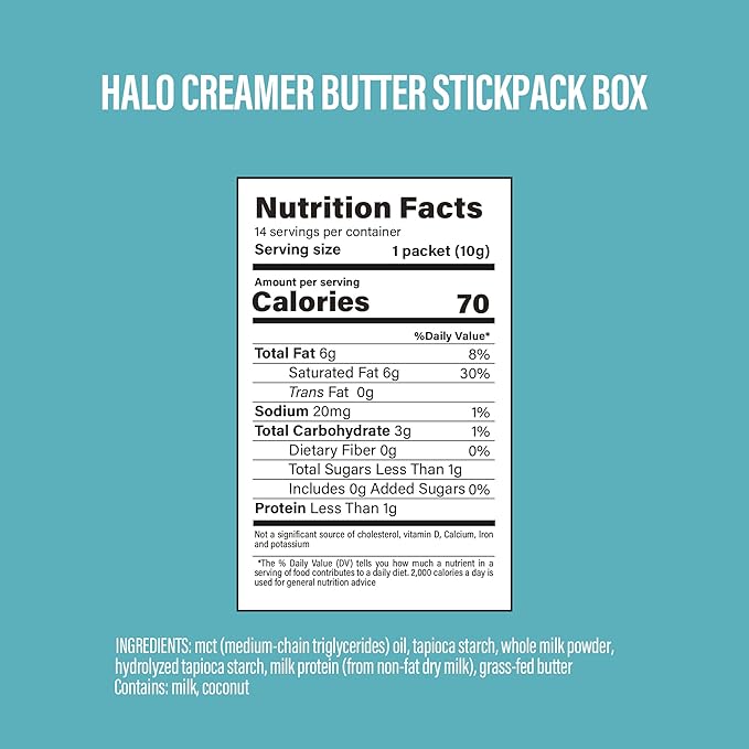 BUBS Naturals Halo MCT Oil Powder, 10g Travel Packets Functional Keto Coffee Creamer with MCT Oil & Grass-Fed Butter Unflavored Powder, Includes 14 Packets