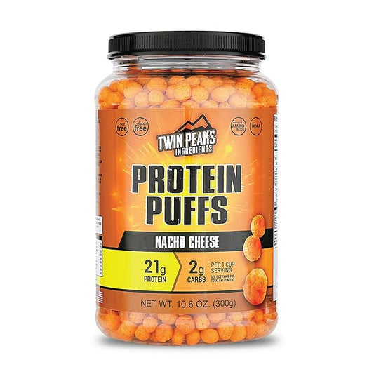 Twin Peaks Protein Puffs - (Nacho Cheese), Keto Friendly, Low Carb Snack (300g, 21g Protein, 2g Net Carbs, High Protein, Healthy Crunchy Snack)