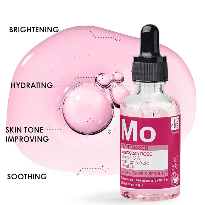 Dr Botanicals Vegan Moroccan Rose Superfood Face Oil with Vitamin C and Hyaluronic Acid | Nourishing Treatment for Youthful-Looking Skin | Enhances Elaciticity and Brightens Skin - Made in UK