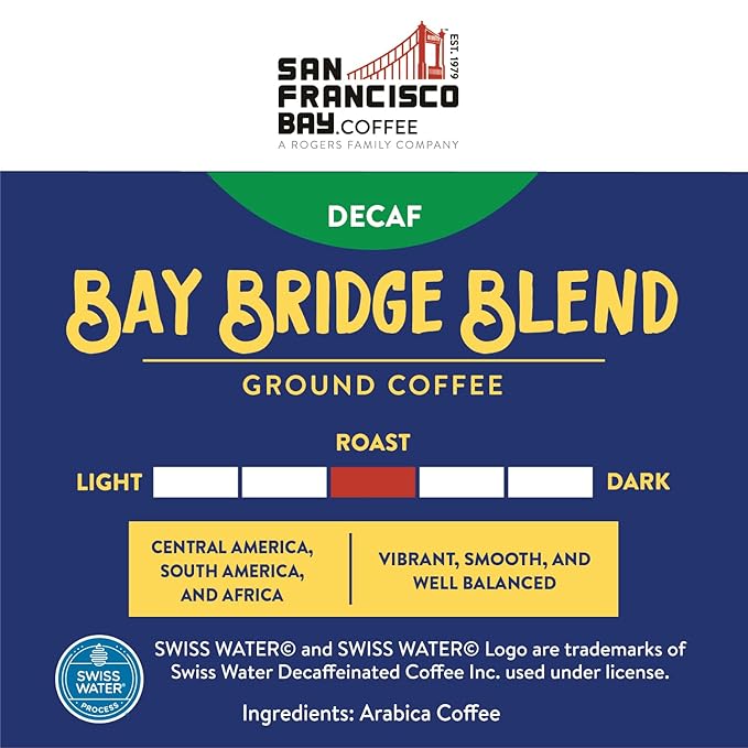 San Francisco Bay Ground Coffee - DECAF Bay Bridge Blend (28oz Bag), Medium Roast, Swiss Water Processed