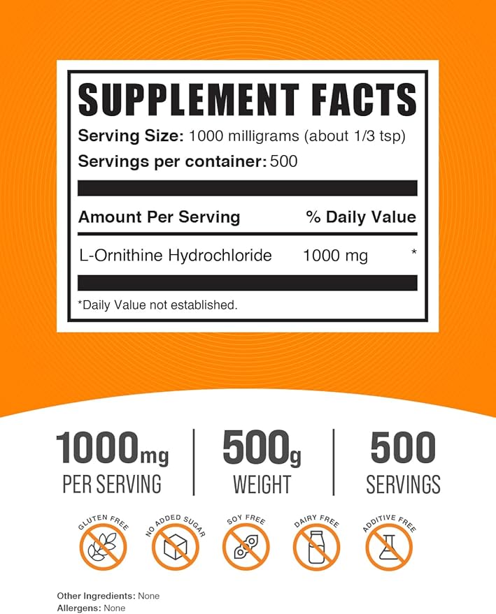 BulkSupplements.com L-Ornithine HCl Powder 1000mg per 500g (1.1 (1.1 lbs) 1)