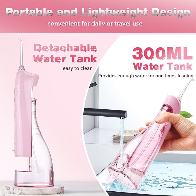 TOVENDOR Electric Water Flosser, Rechargeable Dental 3 Modes, 5 Tips (300ML, IPX7Waterproof IPX7Waterproof Waterflosser)