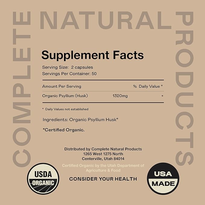 Pure Natural Whole Psyllium Husk Powder Capsules 660mg Capsules 100 Pure