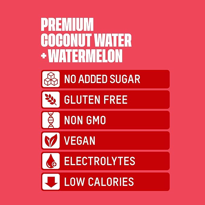Once Upon a Coconut Watermelon Coconut Water - Natural Hydrating Low Calorie Drink with Electrolytes - No Added Sugar or Sweeteners - 10.8 fl oz (Pack of 12)