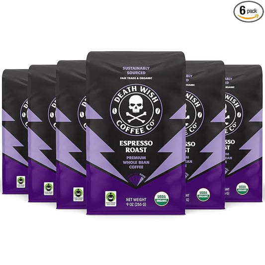 Death Wish Coffee, Espresso Roast Whole Bean (9 oz, 6 pack)
