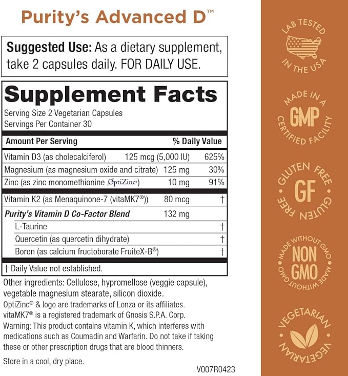 Purity Products Dr. Cannell's Advanced D D3 Super K2, Zinc, 60 Vegetarian