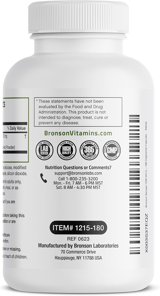 Bronson Bacopa (1200mg Equivalent from 8:1 180 Vegetarian
