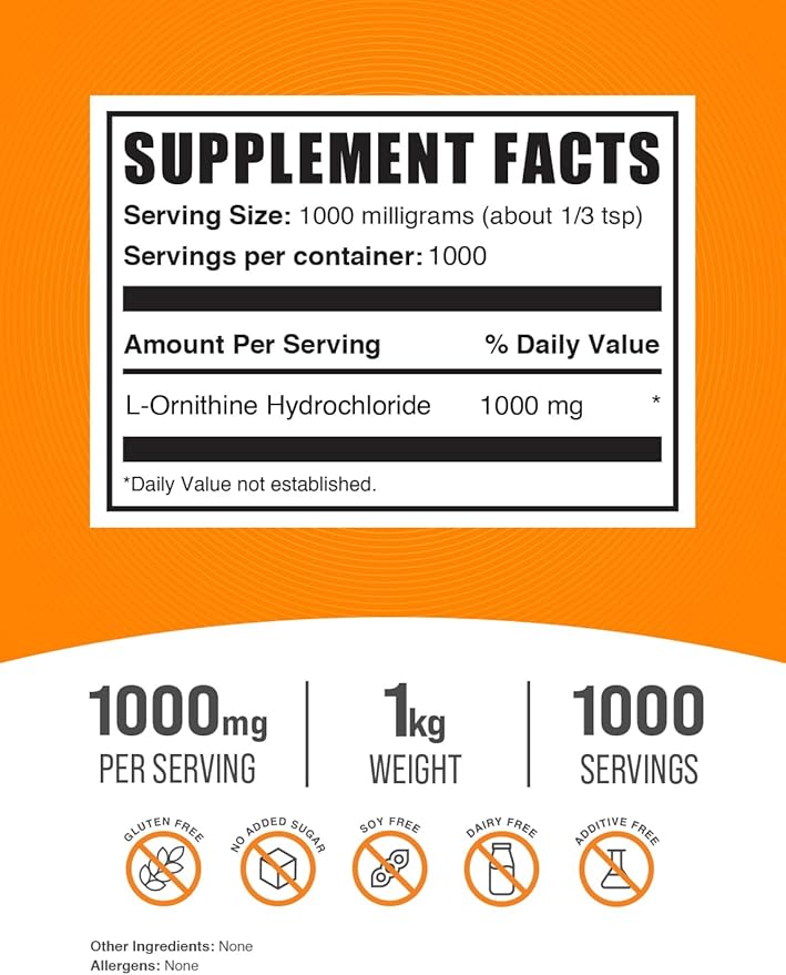 BulkSupplements.com L-Ornithine HCl Powder 1000mg per 1kg (2.2 (2.2 lbs) 1)
