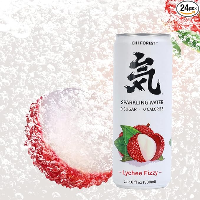 Chi Forest Sparkling Water,Caffeine free,Gluten free,Vegan,0 sugar,0 calories,Lychee Fizzy Flavor,11.16 Fl oz,24 Cans
